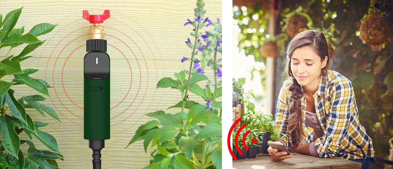 Luminea Home Control Ventil: ZigBee-Bewässerungscomputer + Boden-Feuchtigkeits- & Temperatursensor (Wasserzähler Gartenschlauch, Bewässerungssteuerungen ZigBee, Timer)