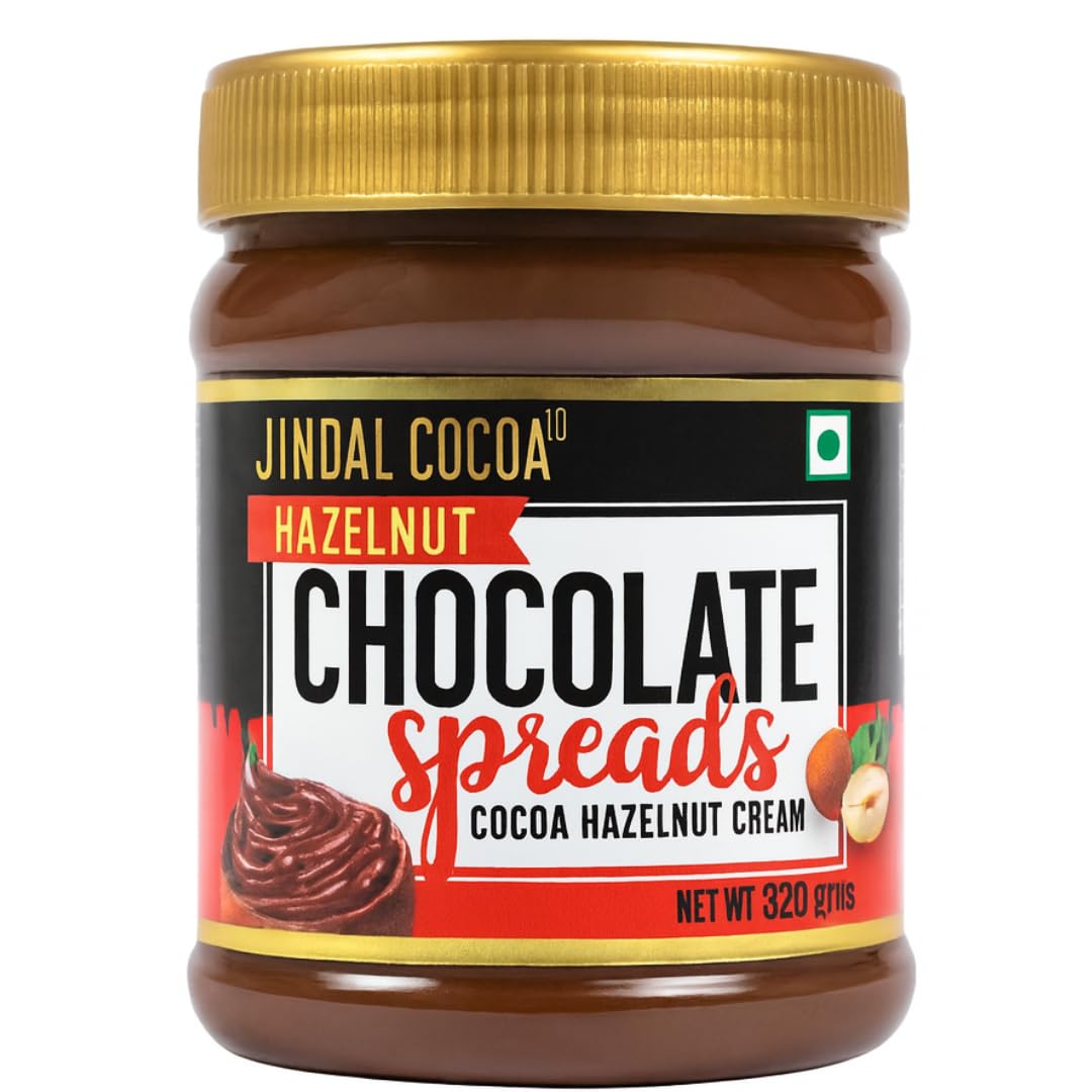 Jindal Cocoa Hazelnut Spread - 320g | Chocolate Spread for Kids | No Palm Oil | 15% Hazelnuts | Chocolate Spread without Palm Oil | No Artificial Preservatives & Trans-Fat | Healthy Chocolate Spread