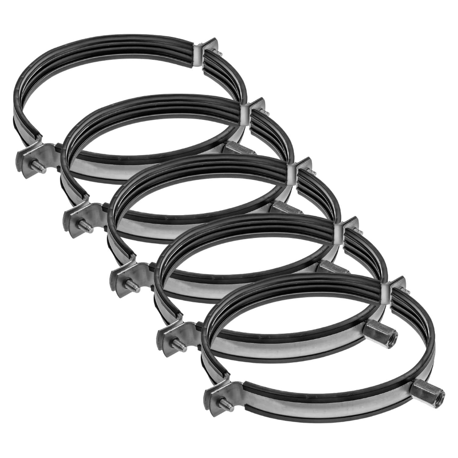 Vent Systems 8" Inch Pack of 5 - Pipe Clamp with Rubber Gasket - Galvanized Steel Clamp - Pipe Hanger for Vent Duct Connection to the Wall or Ceiling - Mounting Bracket Clamp for 8" Ducting