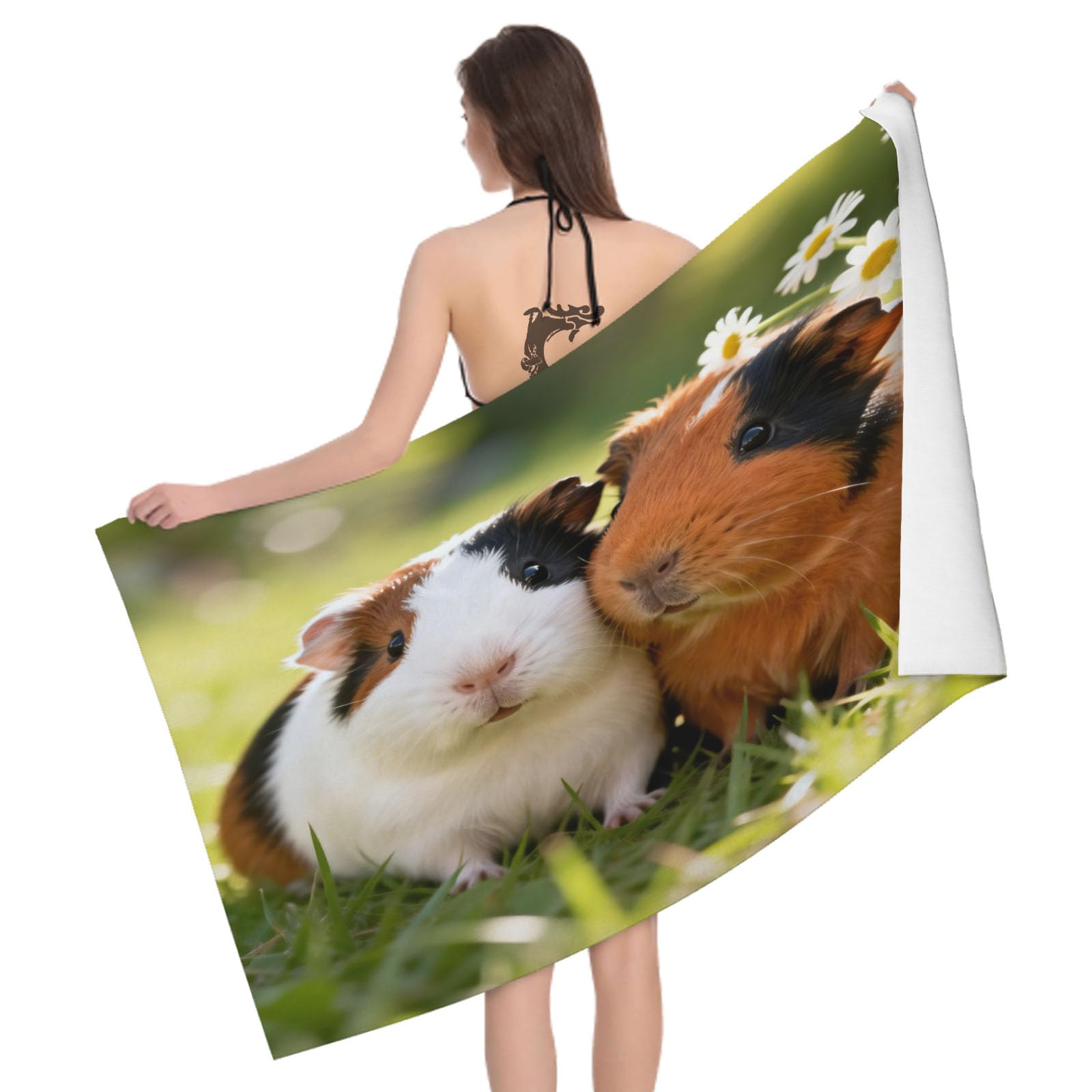 Leichong 3D Guinea Pig Beach Towel Large Microfiber Soft Quick Dry for Adults, Lovely Pet Bath Towel Lightweight Soft Absorbent for Travel Swimming Pool Sports, 180 x 90 cm