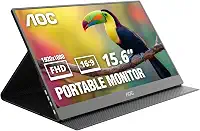 AOC Monitor portátil 16T20 de 15,6 polegadas FHD 1920 x 1080, painel IPS, alto-falantes, USB tipo C x2, mini HDMI x1, capa inteligente premium, compatível com console de jogos