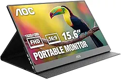 AOC Monitor portátil 16T20 de 15,6 polegadas FHD 1920 x 1080, painel IPS, alto-falantes, USB tipo C x2, mini HDMI x1, capa inteligente premium, compatível com console de jogos