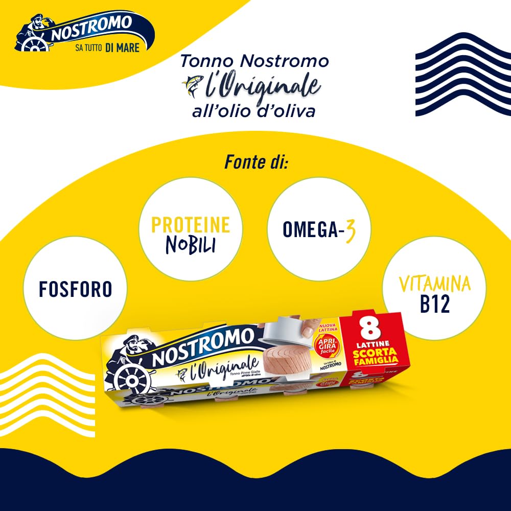 Nostromo - Tonno all'olio di oliva Apri Gira Facile, 8 lattine da 65gr. Facile da servire, pronto da gustare. Formato multipack.
