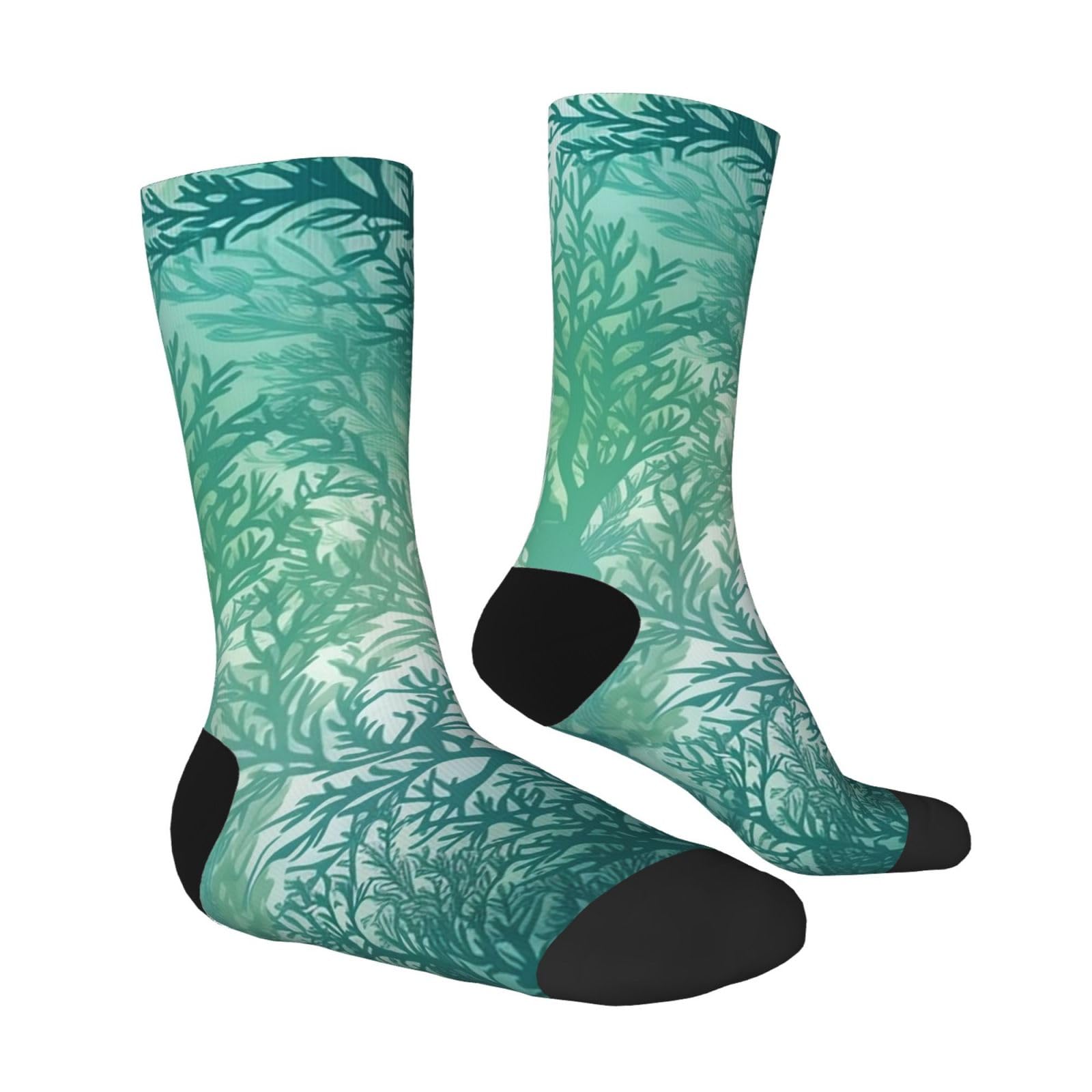 LZQPOEAS Green Sea Blue Seaweed Athletic Socks Unisex Cushioned Crew Socks Hiking Running Calf Sock Soft Above Ankle Sock