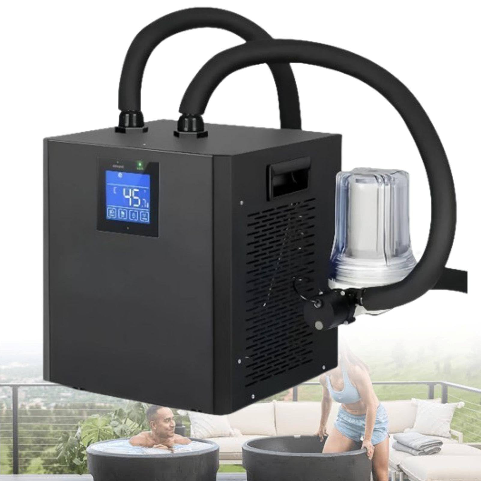 Unidad de recuperación de agua fría con refrigeración de 600 W, filtro externo y bombas dobles integradas para gimnasio en casa y uso al aire libre, ideal para terapia de baño de hielo