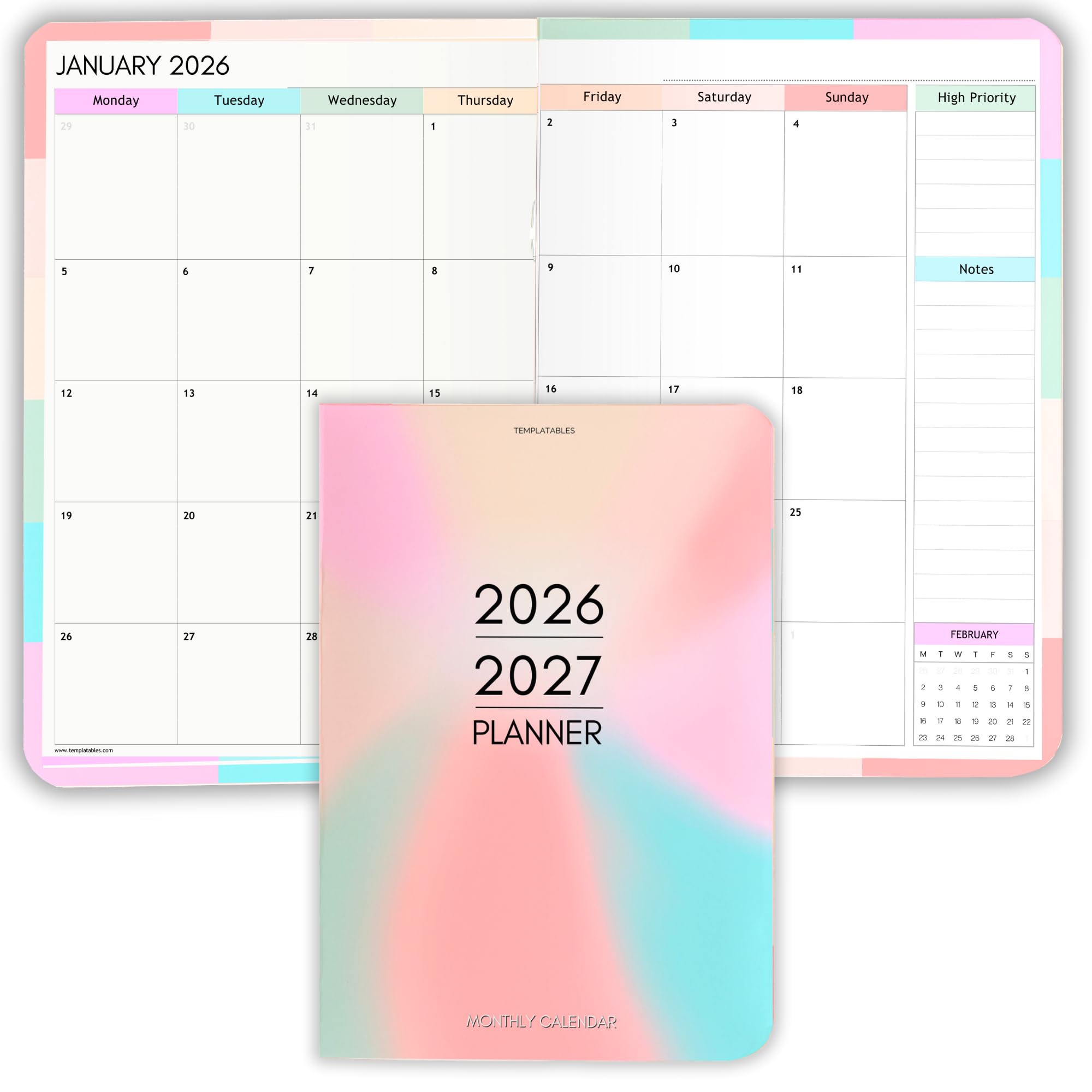 2026-2027 Pocket Planner | Small A6 Size - Fits in Your Bag | Two-Year Calendar | Premium 120gsm Paper | Portable & Durable Design (Colorful)-image-25