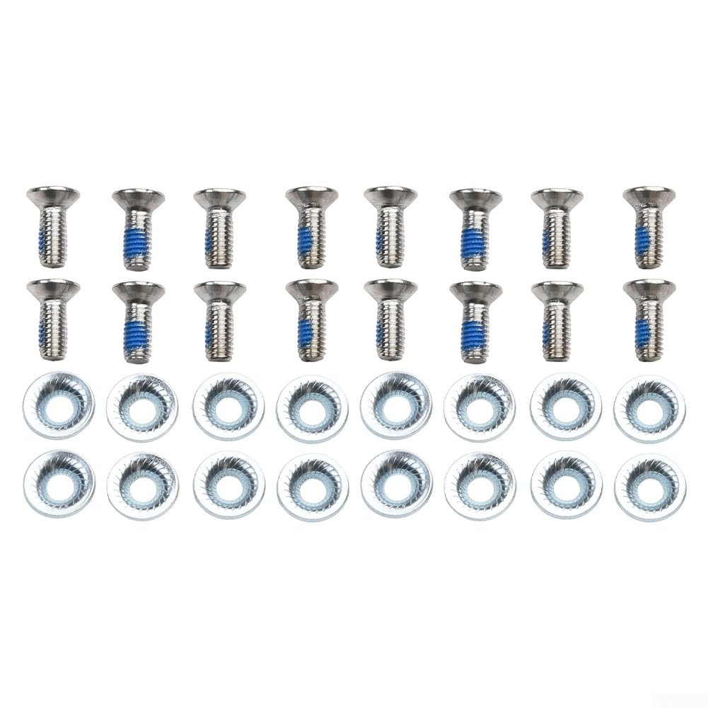 Lot de 16 vis fixes M6 x 16 avec rondelles – Matériel de montage de fixation en métal pour réparation de pièces de ski et de snowboard – Comprend des entretoises, design antidérapant (8 pièces)