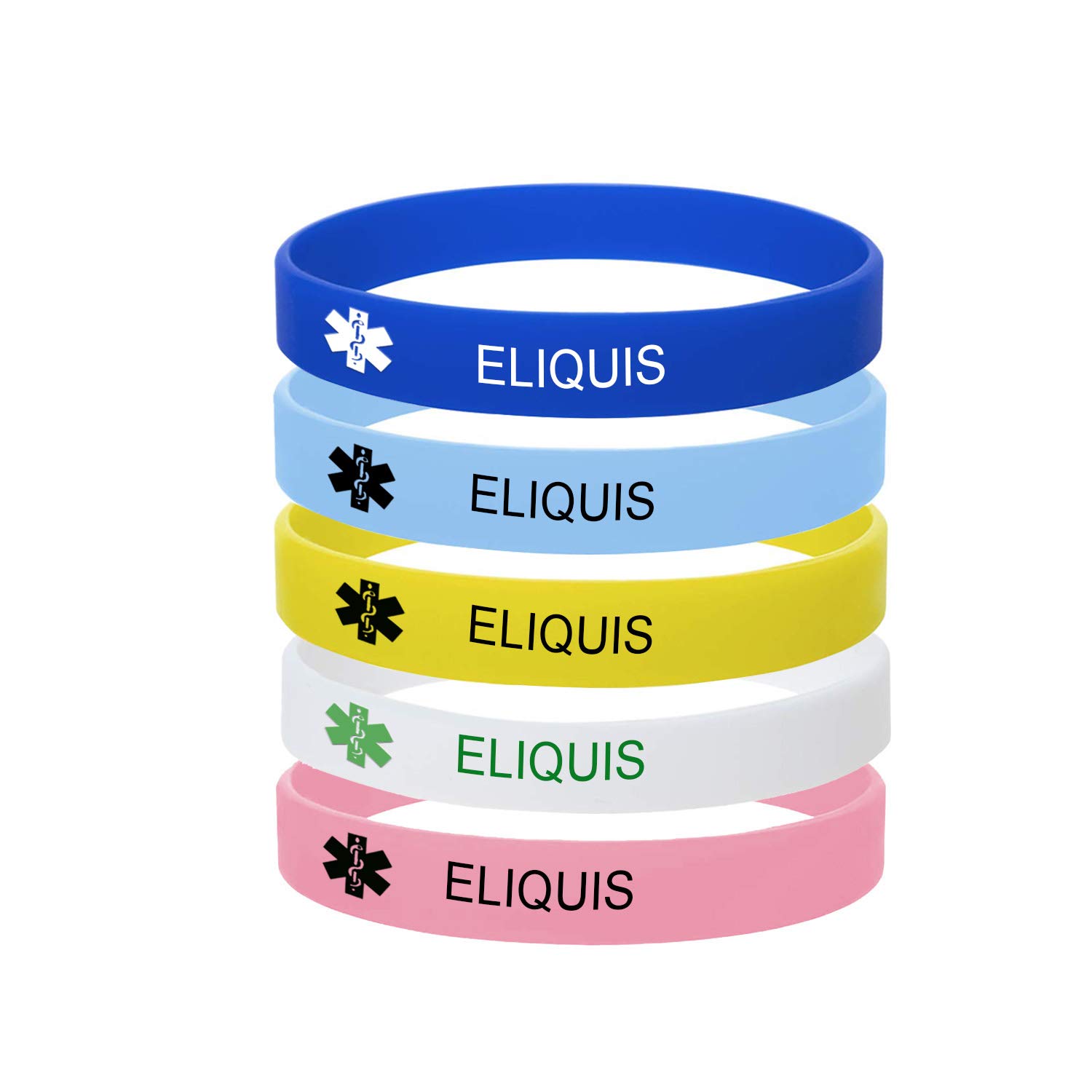5 Color Pack-Personalized Engraved Medical Alert ID Jewelry Food Drug Allergy Bracelets,100% Silicone Rubber ID Survivor Bracelet Band,Emergency Contact Bracelet,Diabetes Bracelet,5.5"-7.9"