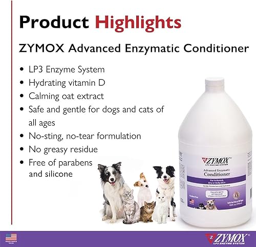 Miniatura 3 de ZYMOX Acondicionador enzimático avanzado sin enjuague, 1 gal. - Para mascotas y animales de todas las edades Acondiciona, desenreda, calma e hidrata