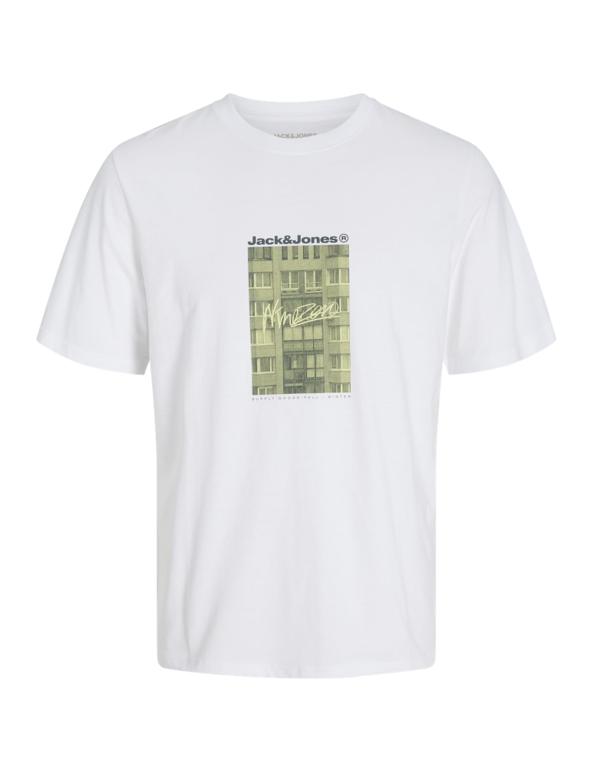 Tee Shirt Col Rond Imprimé Placé Devant Blanc