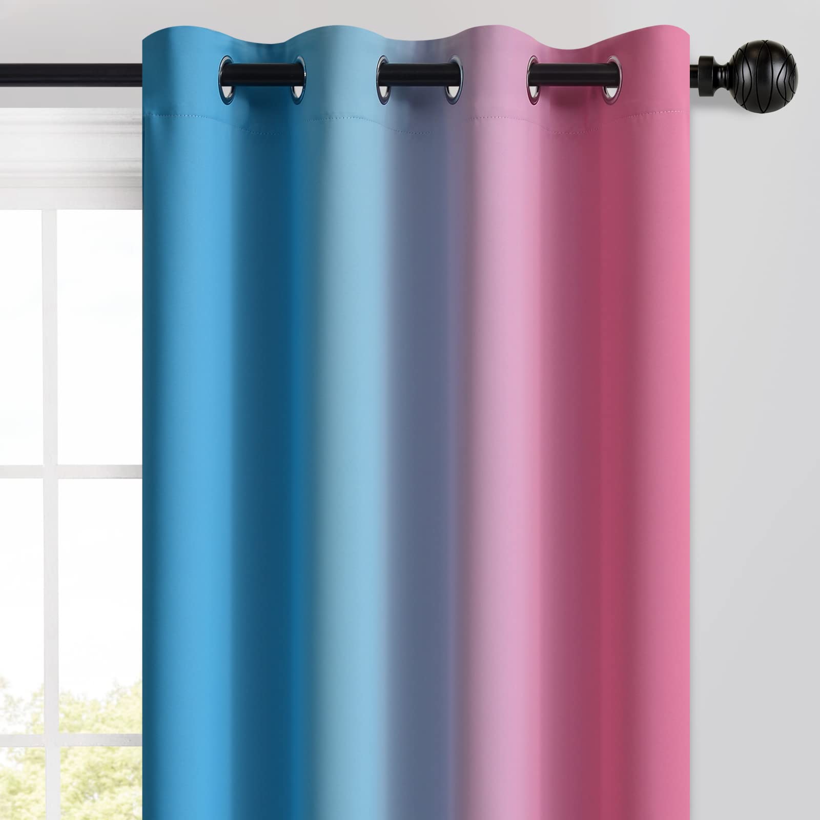 Yakamok Ombre Pink and Blue Curtains for Bedroom Gradient Room Darkening Curtains - Image 3