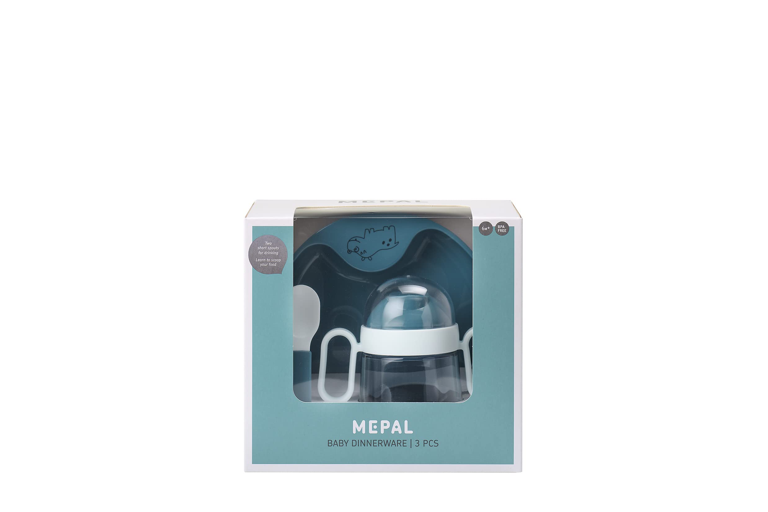 Mepal - Ensemble de vaisselle pour bébé 3 pièces Mio - Comprend une tasse à bec étanche, et une assiette et une cuillère d'entraînement - Va au lave-vaisselle et sans BPA - Deep blue