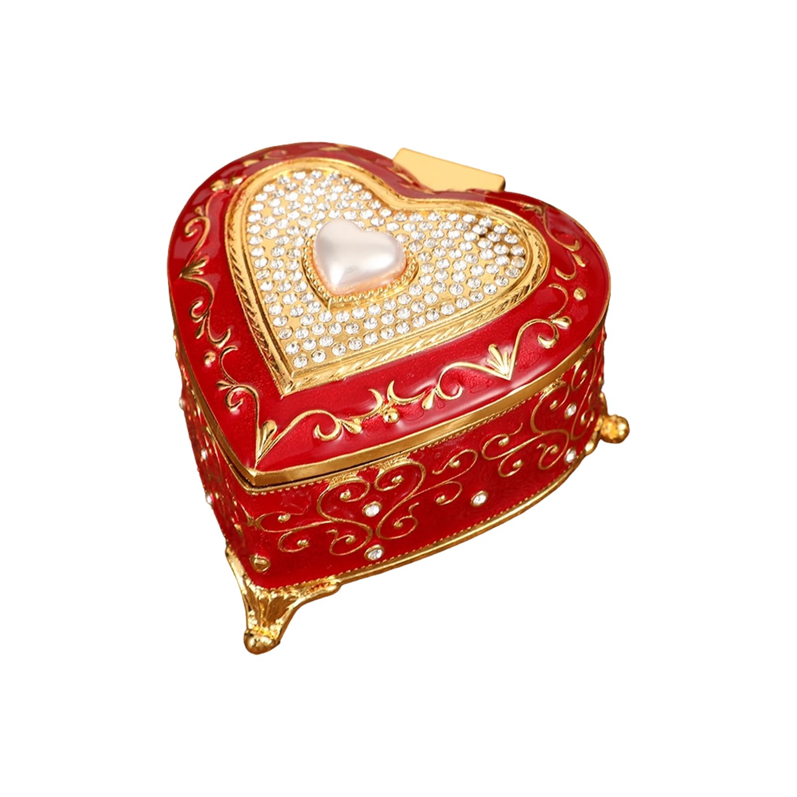 Crystal Lid Jewelry Box, Heart-Shaped Zinc Alloy Trinket Box for Earring and Pendant Vanity Storage At Home Display Heart Shaped Jewelry Trinket Small Earring Pendant Storage Vanity Dresser Tabletop