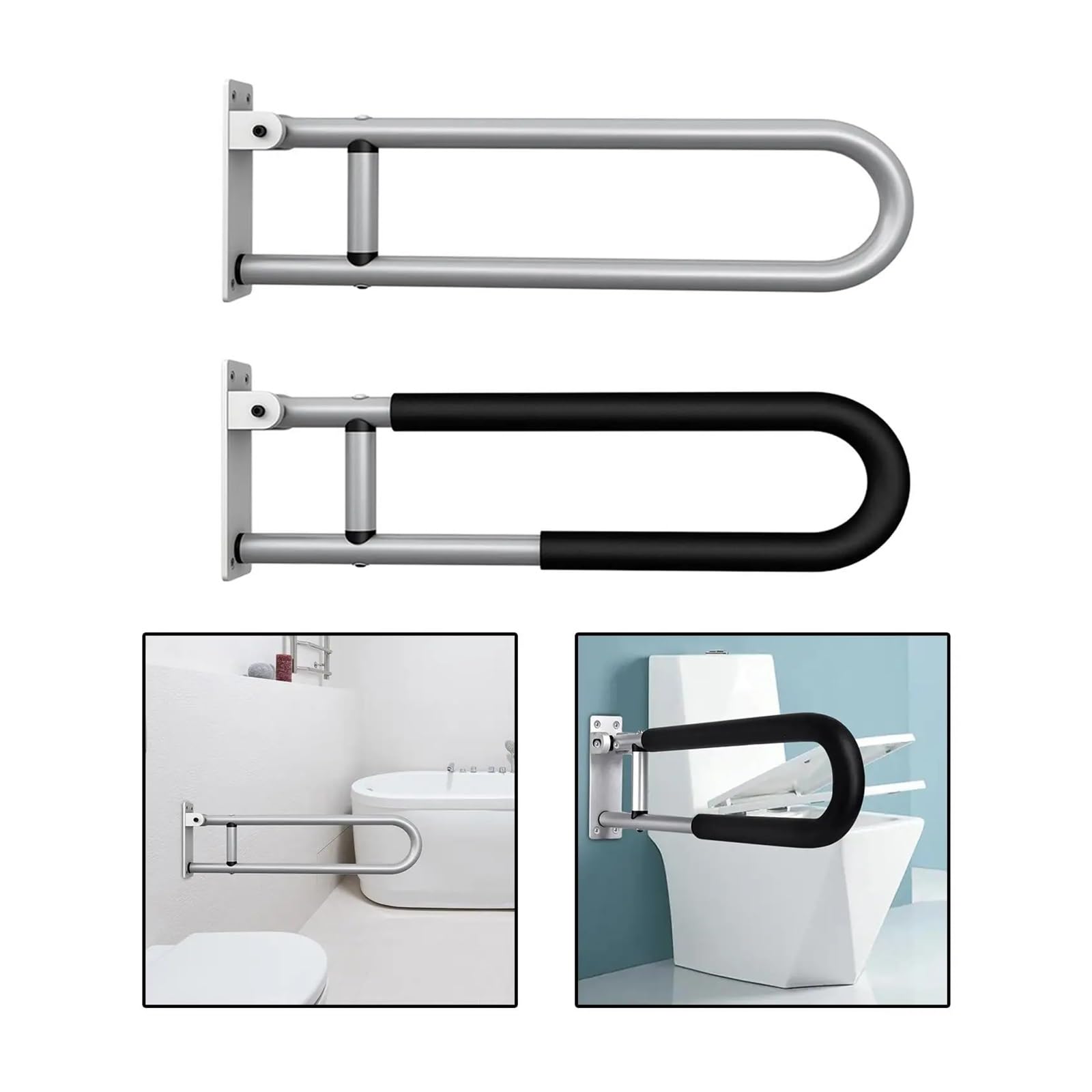 Barres d'appui for toilettes for handicapés, support de douche antidérapant, rampe toilette pliable en alliage pour personnes âgées et handicapées(Silver)