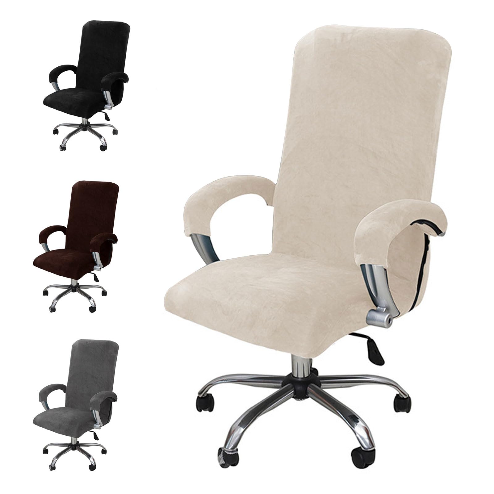 MeYuxg Funda Silla Oficina, Terciopelo Elástico Fundas para Sillas de Oficina con Reposabrazos Elástico,Extraíble y Lavable Fundas Sillas Oficina, para Silla de Ordenador, Silla de Oficina (Beige, L)