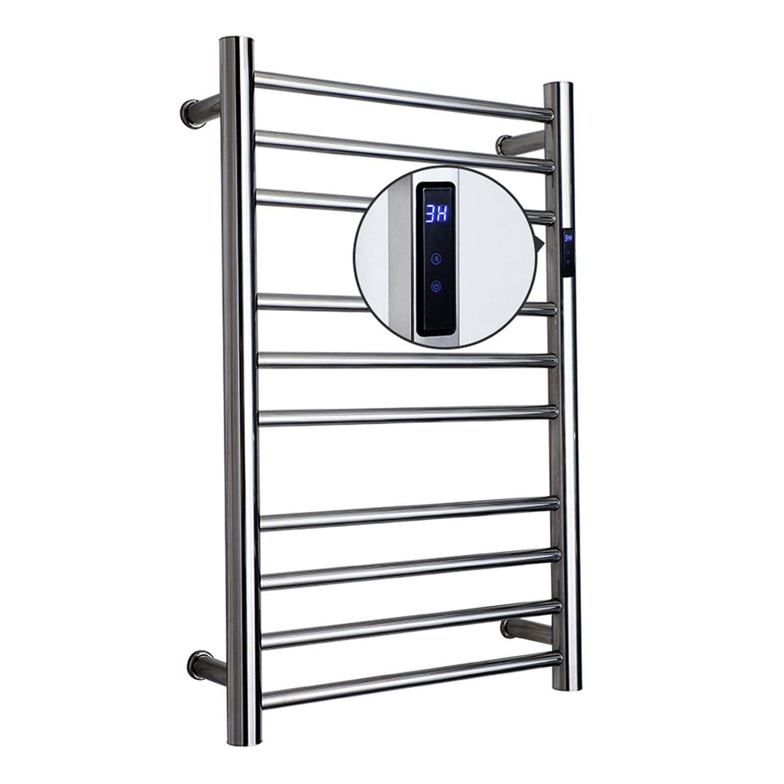 asdchZen Electric Heated Towel Rack With Timing Function, 304 Stainless Steel Bathroom Drying Rack, Energy Efficient 88W Wall Mounted Heated Towel Rail-Square Tube-Hardwired,Round Tube-Hardwired