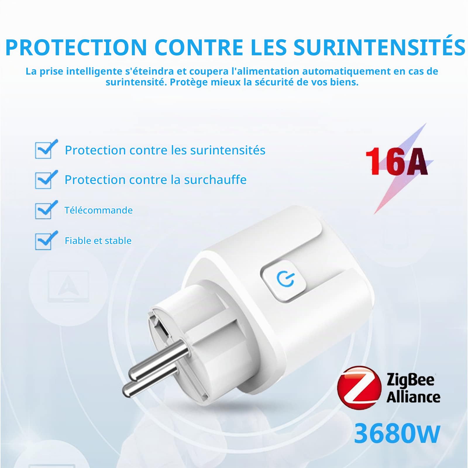 ZigBee Prise Connectée 16A, 3680W Pris Connectée Alexa Avec Télécommande/Contrôle Vocal, Smart Prise Intelligente avec Mesure de Consommation électrique,Smart Plug compatible Alexa/Google Home.4 Pack