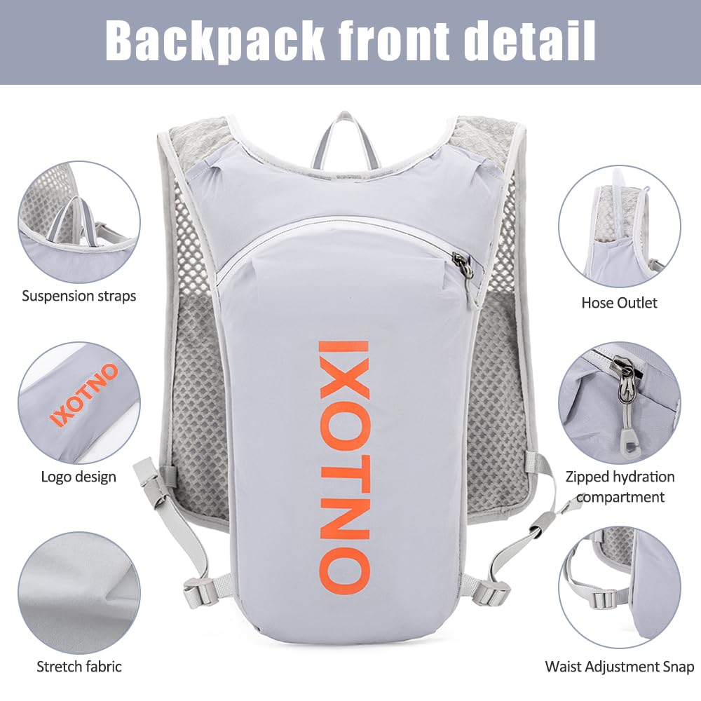 Zaino da corsa per idratazione, 5 l, leggero, con cinghie pettorali regolabili, gilet per l'idratazione da corsa, con sacca d'acqua o fiaschetta morbida