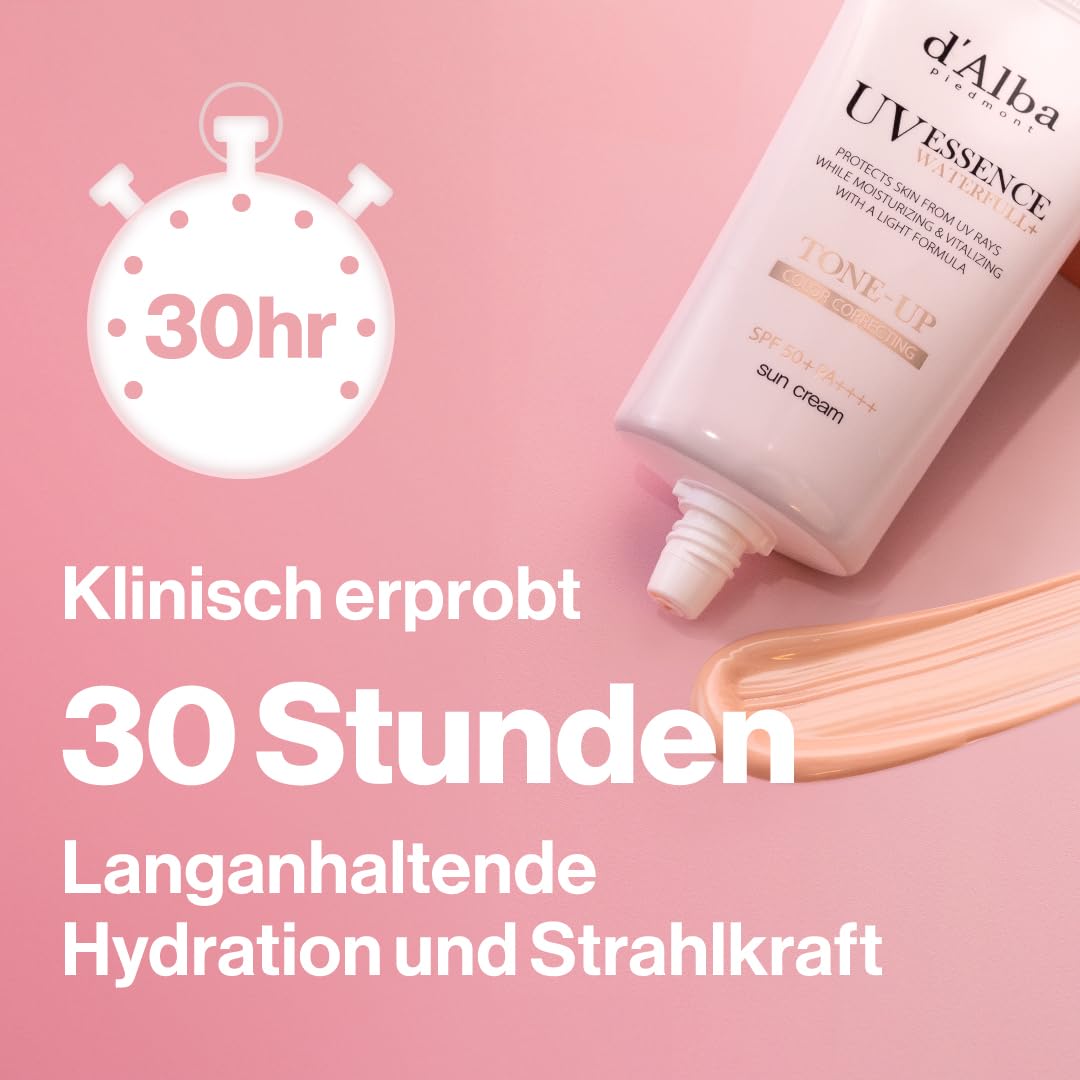 d'Alba | Italienischer weißer Trüffel Waterfull Tone-up Sunscreen 50ml, SPF/LSF 50+PA++++, Reiner und Veganer Hybrider Rosafarbener Feuchtigkeitscreme, Leuchtender und Aufhellender Sonnenschutz
