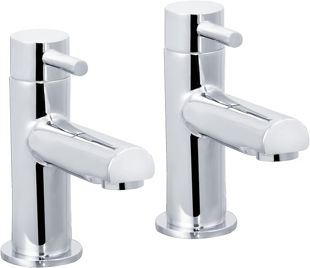Cascade 003.12.3 Sphere Bathroom Cloakroom Basin Pillar Taps, Pair Basin Sink Mixer Taps,1/4 Turn Washroom Pair Faucets - Chrome, 118.0 mm*125.0 mm*50.0 mm
