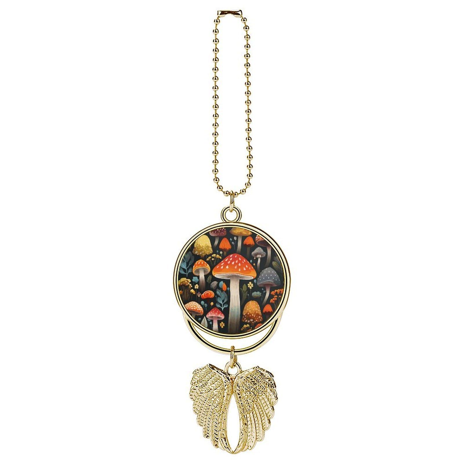 Colorful Mushroom Car Charm Alloy Car Rear View Mirrors Hanging Ornaments Stylish Car Pendant Funny Auto Hanging Accessories Car Hanging Ornaments Gift for Women Men