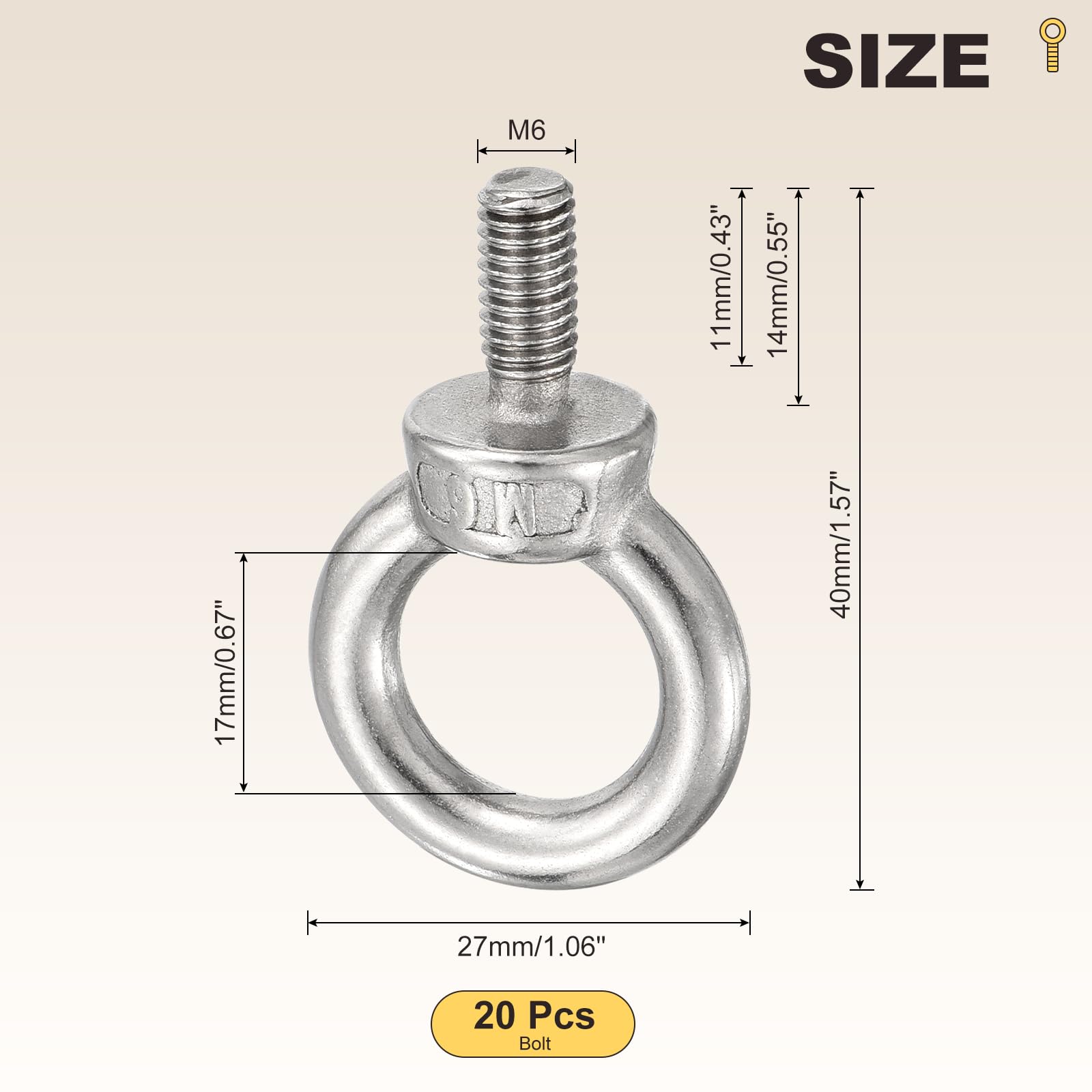 METALLIXITY Shoulder Eye Bolt (M6x14mm) 20Pcs, 304 Stainless Steel Machinery Lifting Ring Threaded Eye Bolt - for Load Hoisting Silver - Image 2