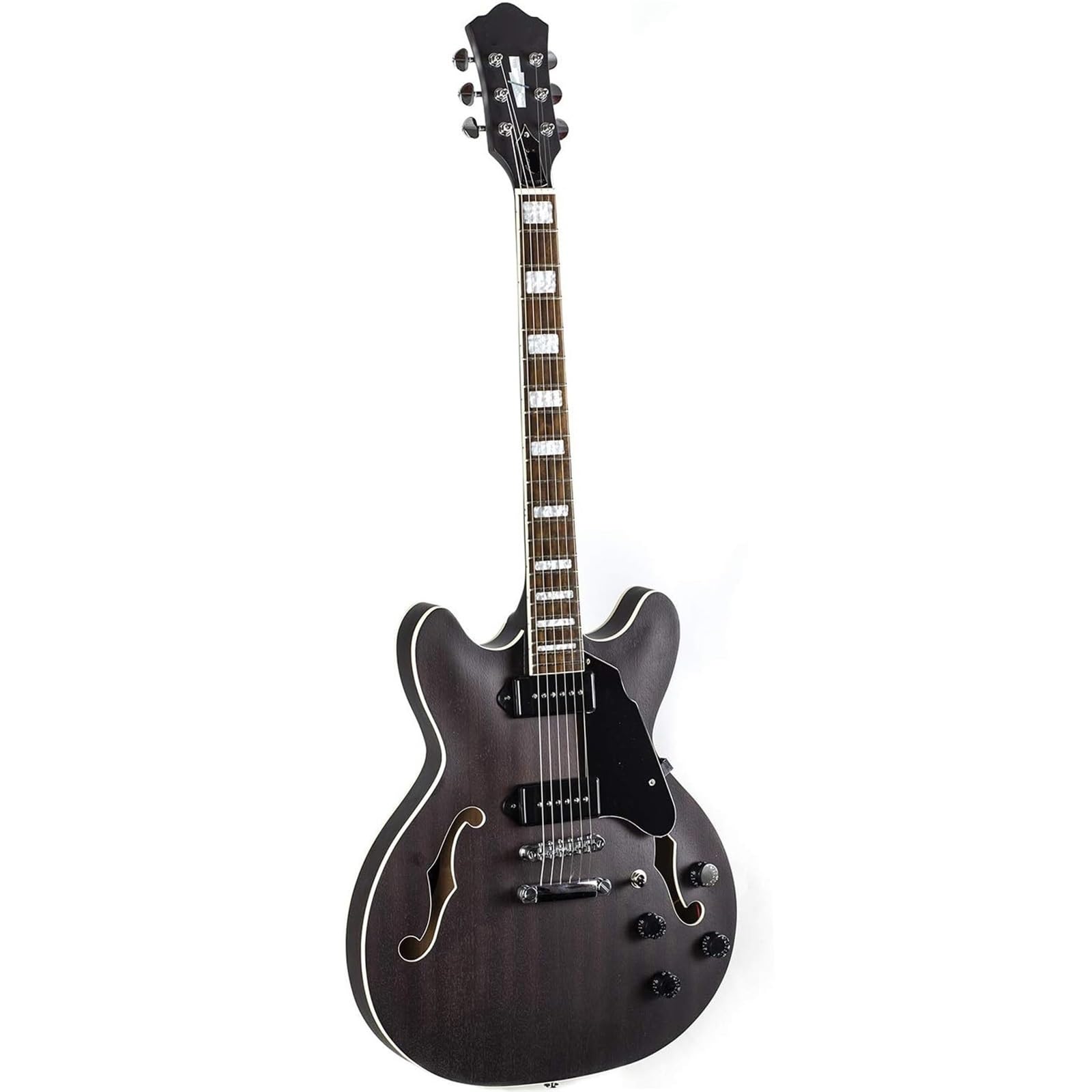 Starter kit chitarra elettrica jazz chitarra elettrica fiamma acero top semi Hollow corpo opaco rifinito con pickup (grigio)