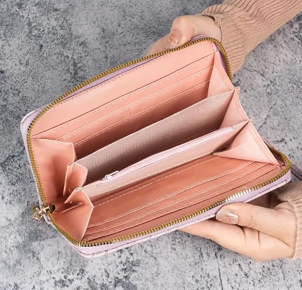 Wallet Women,Elegant Floral Embossed Synthetic Leather Wallet,Large Capacity Zippered Clutch with Card Slots,Wrist Strap4