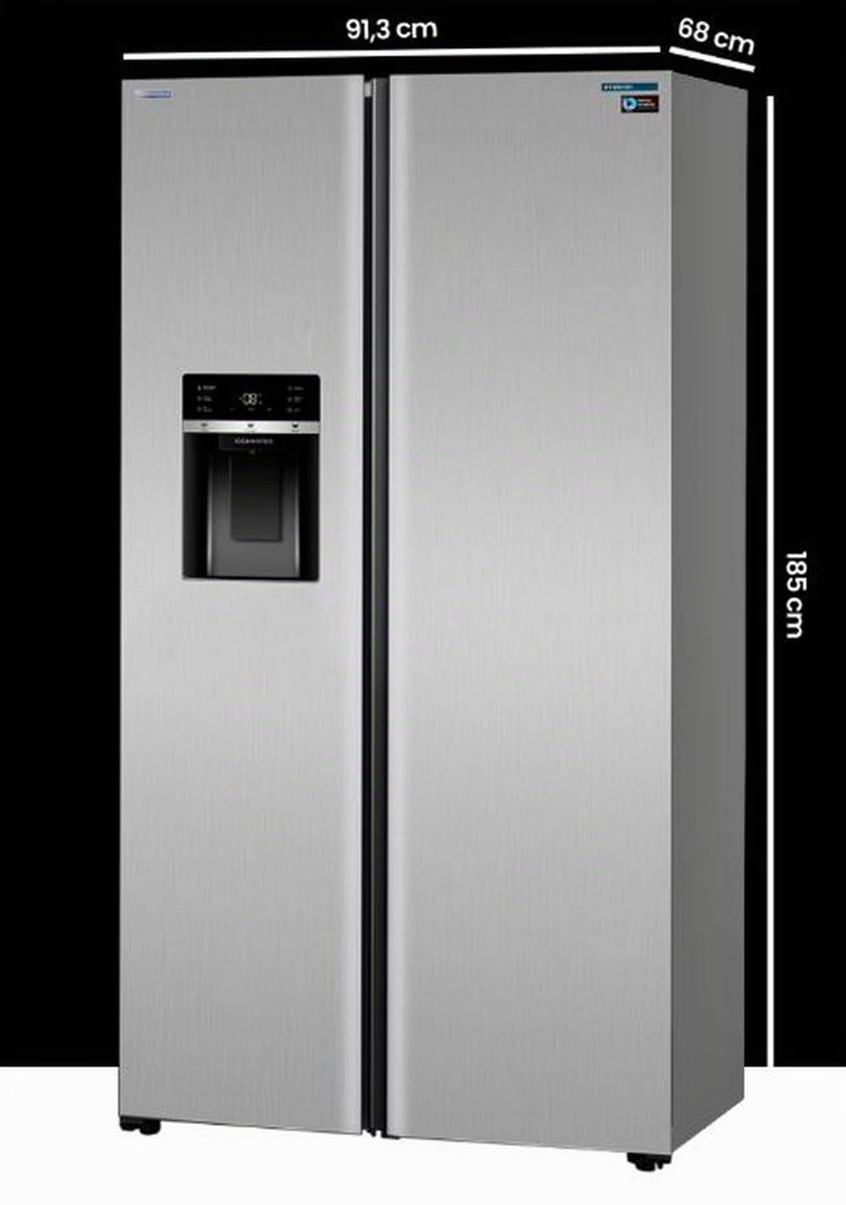 Frigorifico Americano Infiniton SBS-591A85XEI, 591 Litros, Total No Frost, E, Dispensador de Agua e Hielo requiere toma de agua, Inox Antihuellas, Panjtalla LCD, 39 dB