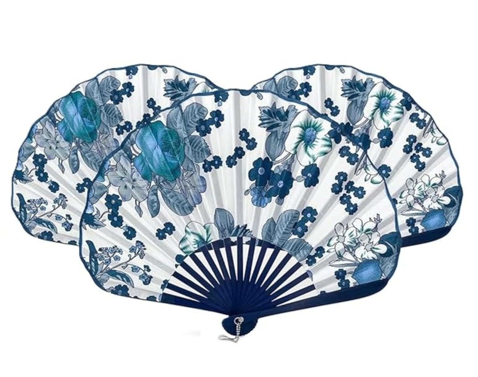 Seashell Shaped Floral Pattern Hand Held Bamboo Hand Fan