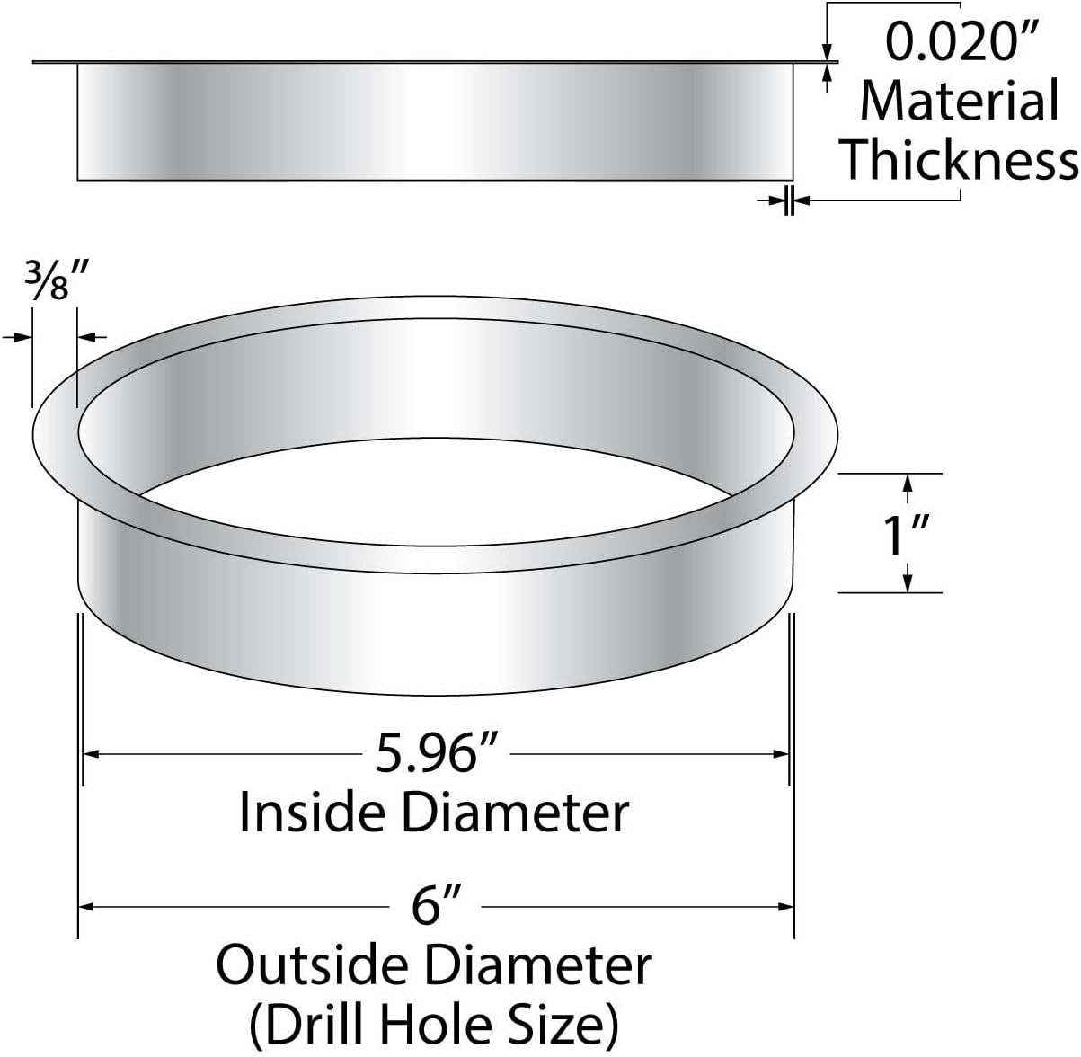OUTWATER 6" (Nominal) Diameter x 1" Height 304 Polished Stainless Steel Trash Grommets for Countertop Inserted Trash