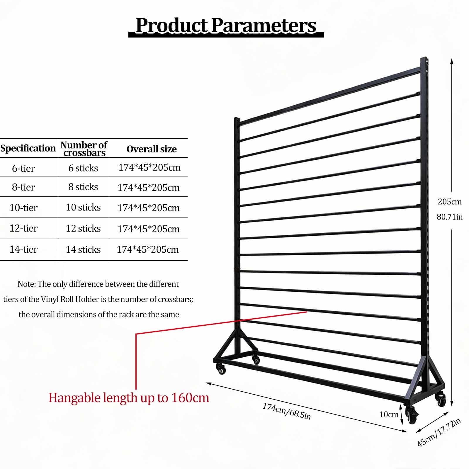 Expositor vinilo rotulación coches, soporte para rollos vinilo con ruedas | Espaciado ajustable, organizador vertical para vinilo, para papel pintado, rollos de tela y manteles, negro(6-tier)