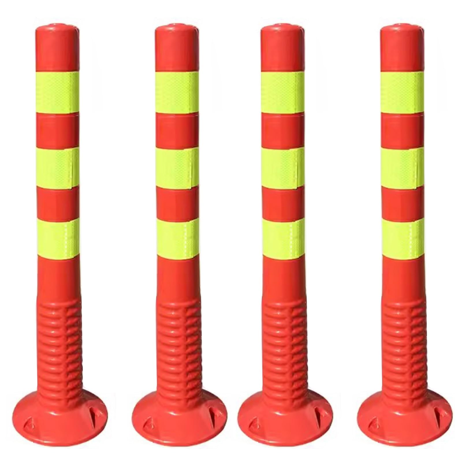 Lot de 4 cônes de signalisation routière avec Bandes réfléchissantes, poteaux de signalisation Souples en Plastique pour parkings, Chantiers et allées, Noir et Jaune.