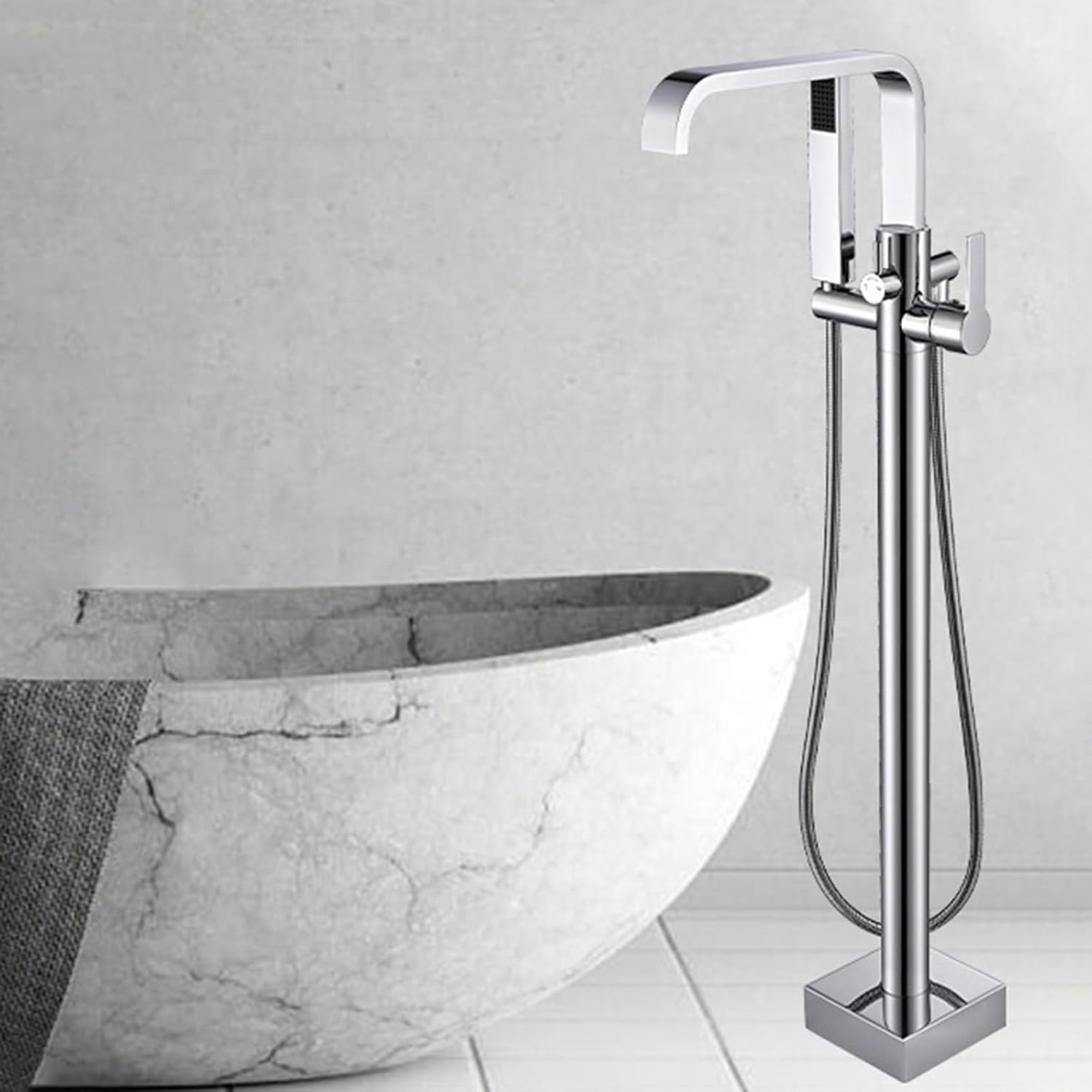 KUNYOS Bathtub Faucet Waterfall Rotatable Faucet Floor Faucet Freestanding Tub Faucet Faucet Single Lever Faucet Shower,Chrome