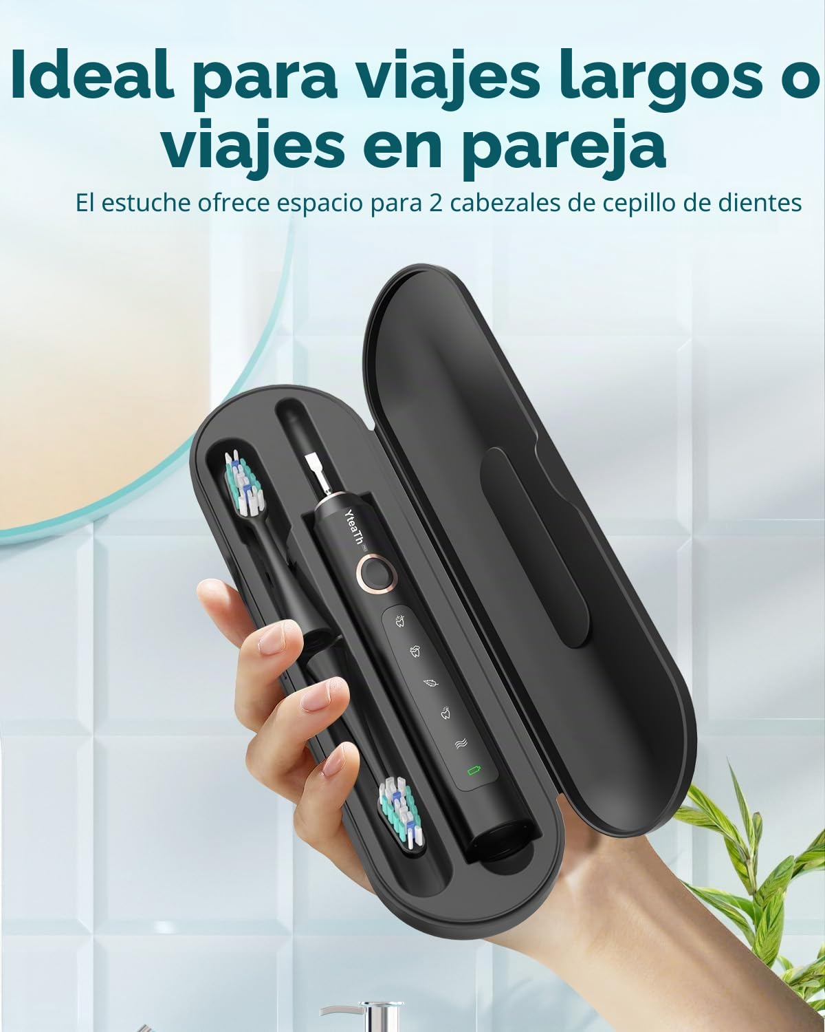 Cepillo de Dientes Eléctrico Sónico para Adultos - Cepillo Electrico Sónico con 8 Cabezales y Estuche de Viaje, 5 Modos, IPX7 Impermeable, Cepillo Dientes Electrico de Recargable, Negro Mate