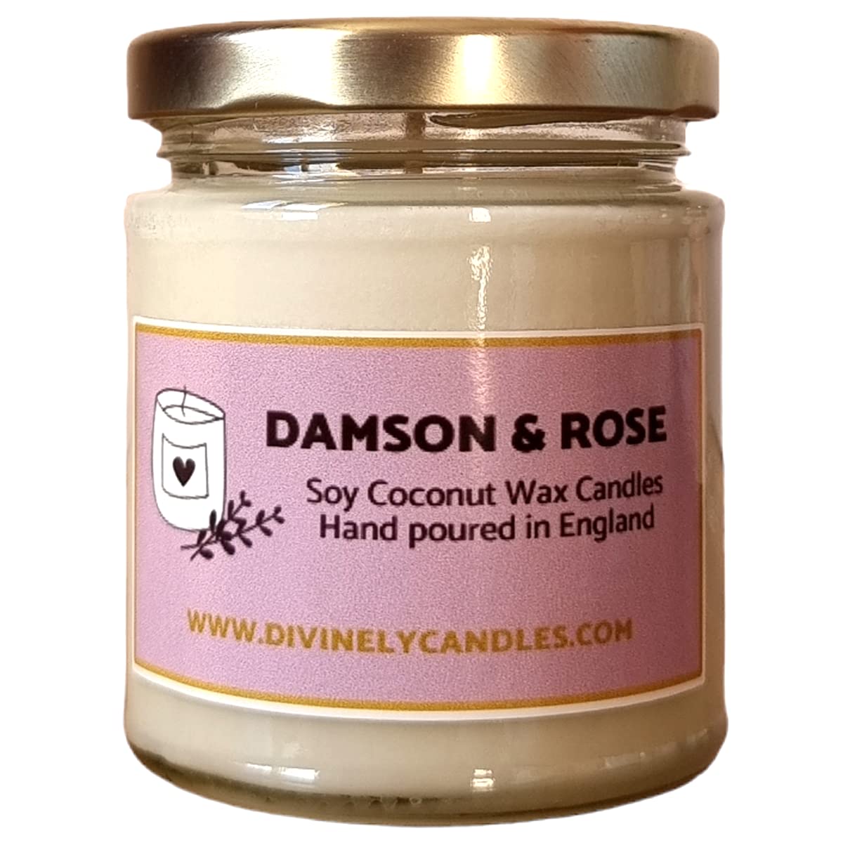 Divinely Candles® Damson and Rose Soy Coconut Wax Candle Eco Friendly 40 Hours Burning Candle Jar Hand-Poured Long Lasting Candle Jar Damson and Rose Scented Candle Non-Toxic Long Burning Time Candle