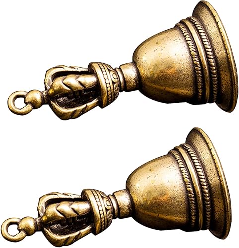 EXCEART 2pcs DIY Llavero Colgante Latón Abalorios de la Suerte DIY Collar Colgante Latón Campana Tibetana Mini Campana de Mano Antiguo Llavero Retro