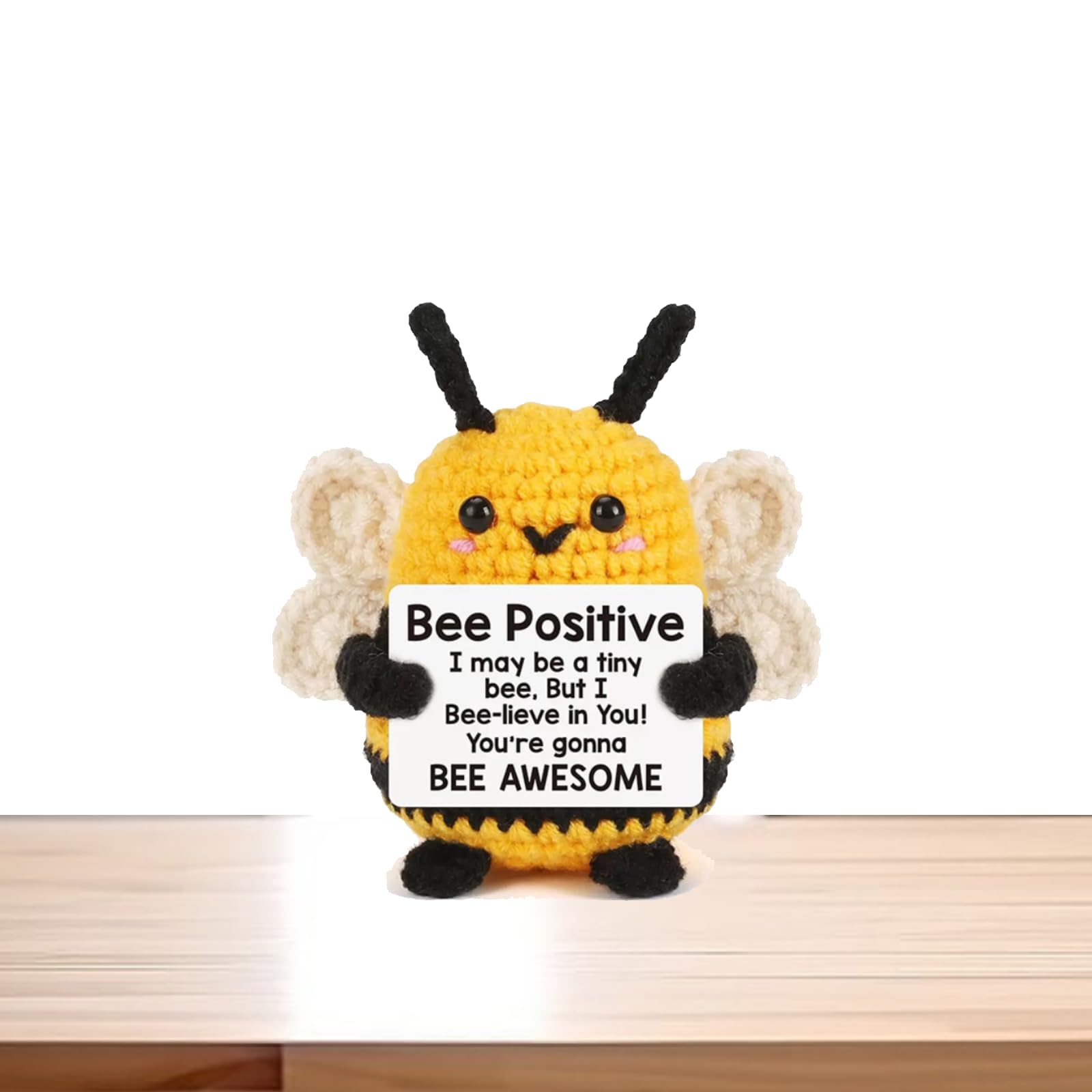 SGETHCH Positive Bee,Handmade Positive Crochet Animals,Emotional Support Crochet with Card,Encouragement Good Luck Gifts,Affirmation for Women Men Emotional Support Gifts Office Decor