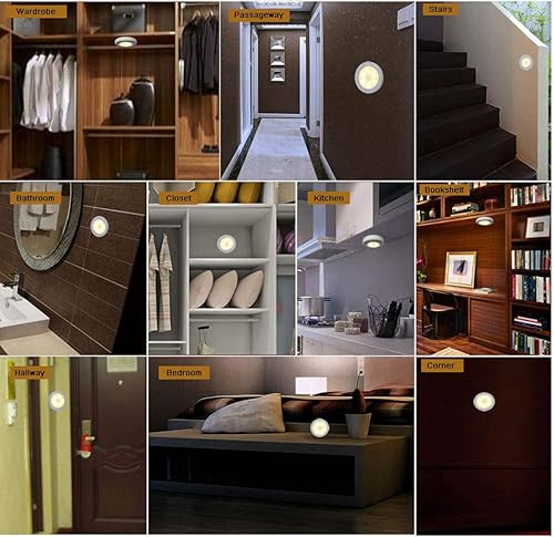 Miniatura 6 de 6 piezas de luz nocturna con sensor de movimiento para interiores, inalámbrica, funciona con pilas, luces de paso inalámbricas para debajo del