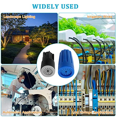 50Pcs Waterproof Wire Electrical Connectors, Outdoor Seal Electrical Caps Cable Terminal Connector For Landscape Light, Irrigation Valves, Wet Location Installation, 22Awg-12Awg, Black And Blue #TOP6