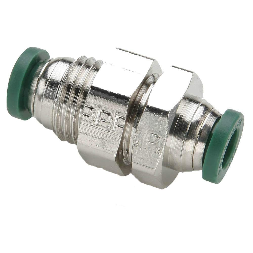Parker Hannifin 62PLPBH-2-pk10 Prestolok PLP Bulkhead Union Push-to-Connect Fitting, Nickel Plated Brass, 1/8