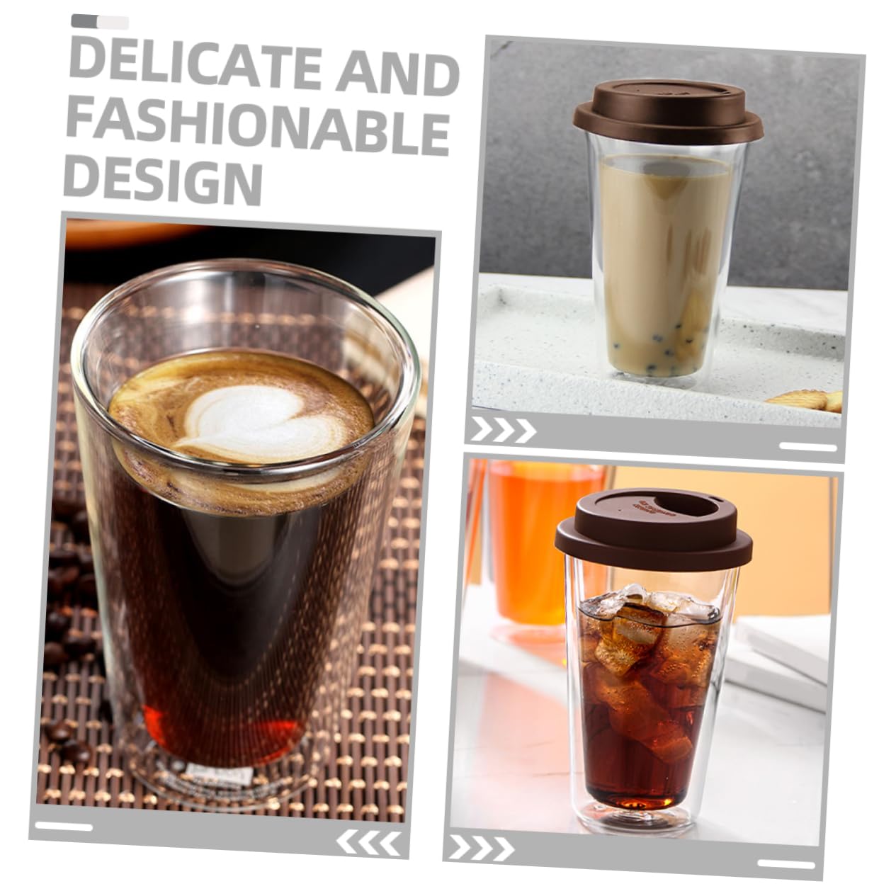Tazzine Caffè e Impilabile in Vetro Borosilicato 350ml Vetro Doppia Parete con Design Ergonomico per Caffè, Tè e Bevande Calde
