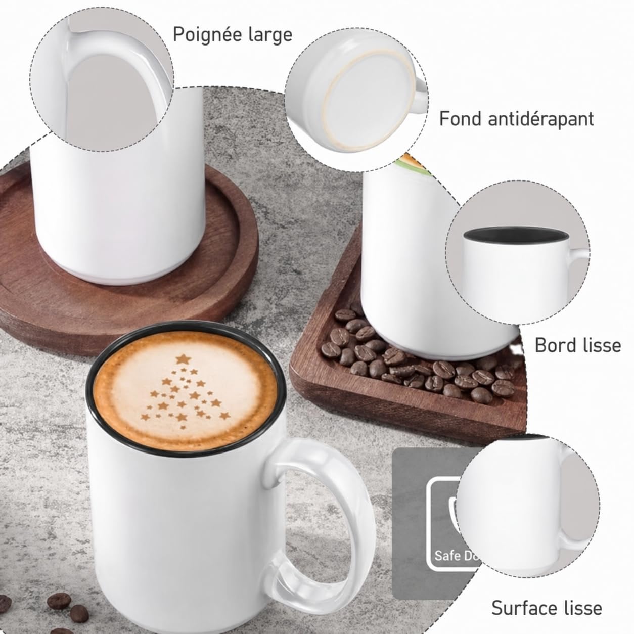 Set di 12 tazze bianche da 15 once con interno colorato - Tazze in ceramica personalizzabili per sublimazione - Tazze con manico per caffè, tè, latte, cioccolata calda, regalo fai da te