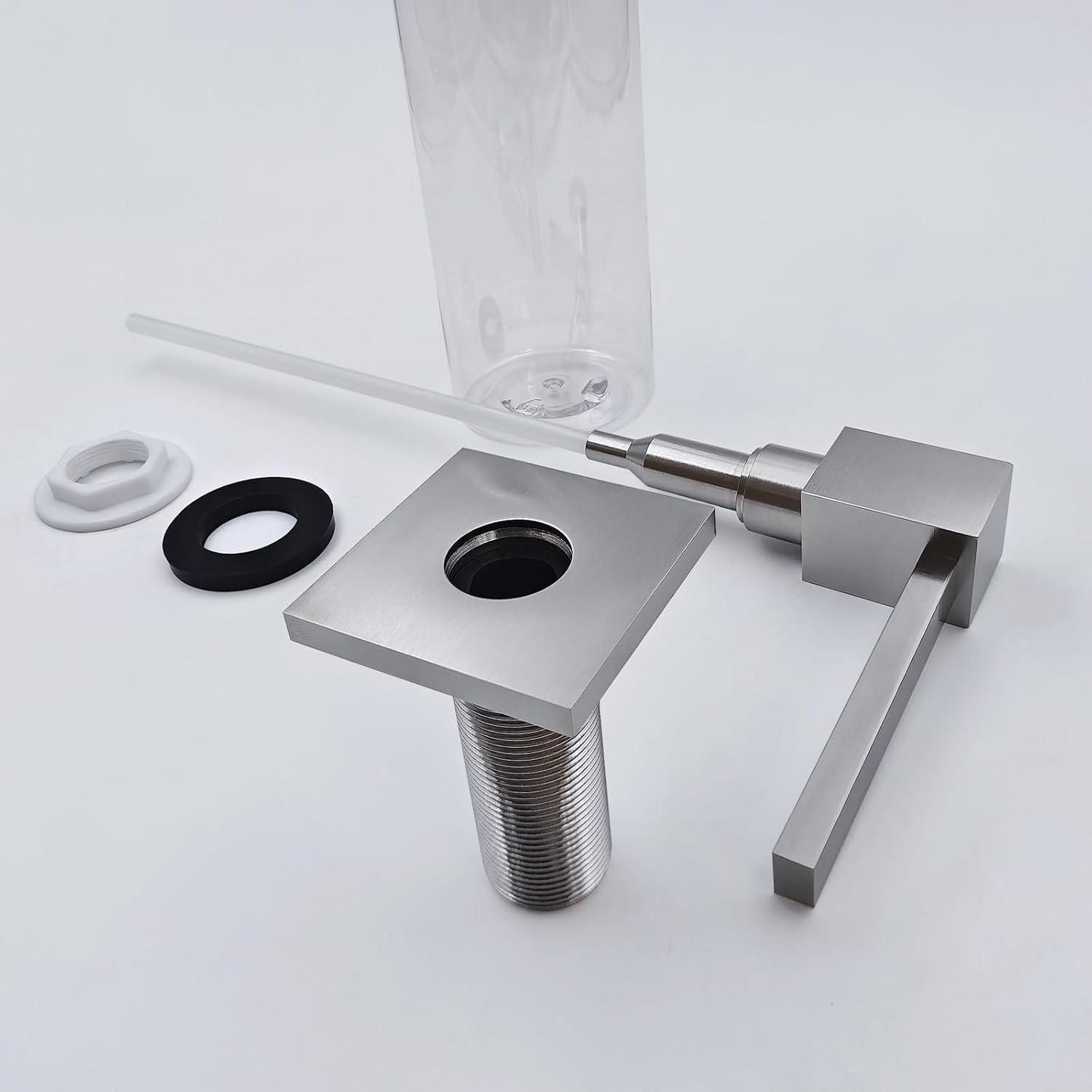 All Brass Built in Soap Dispenser for Kitchen Brushed Nickel Deck Mounted Sink soapdispenser with 17OZ Above The Counter Refillable PET Bottle Brass Pump Head Dish Soap Dispenser