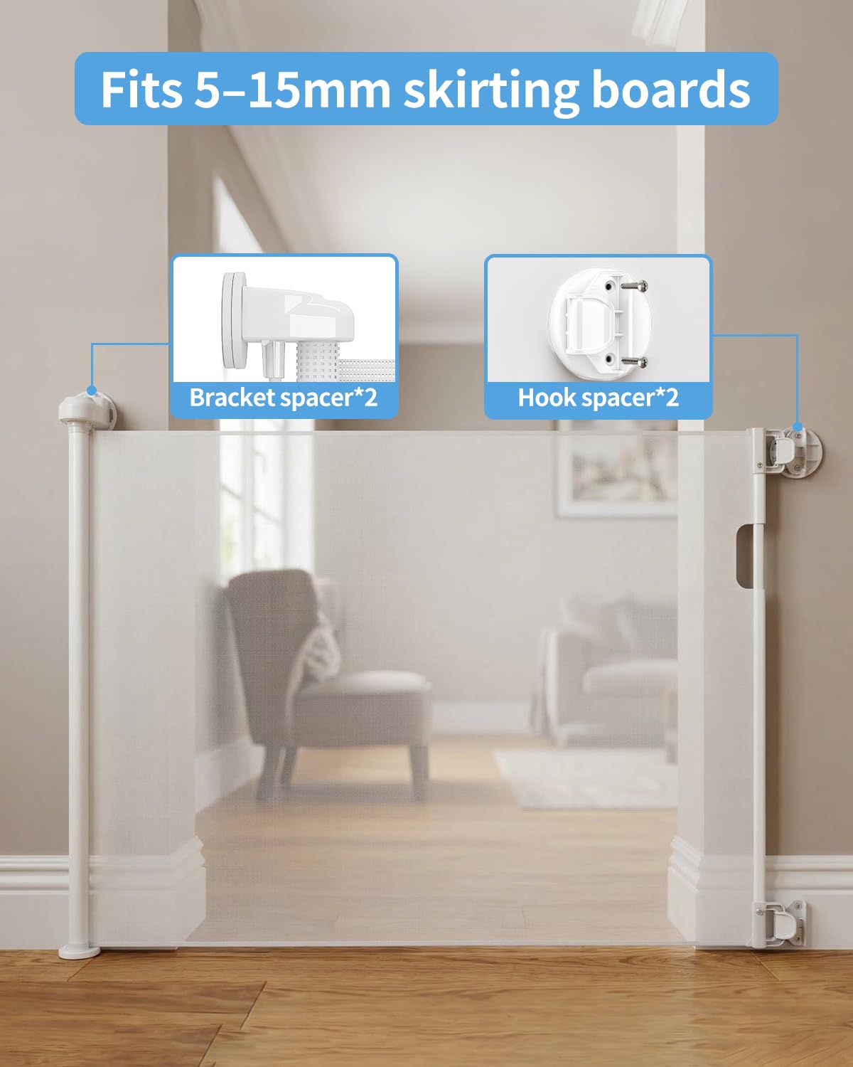Retractable Baby Gate for Doorways and Stairs, Mesh Safety Gate for Pet, Indoor & Outdoor Use, One-Hand Operation, Easy Installation, 33.6" Tall, Expands to 55" Wide?White,33.6"x55"