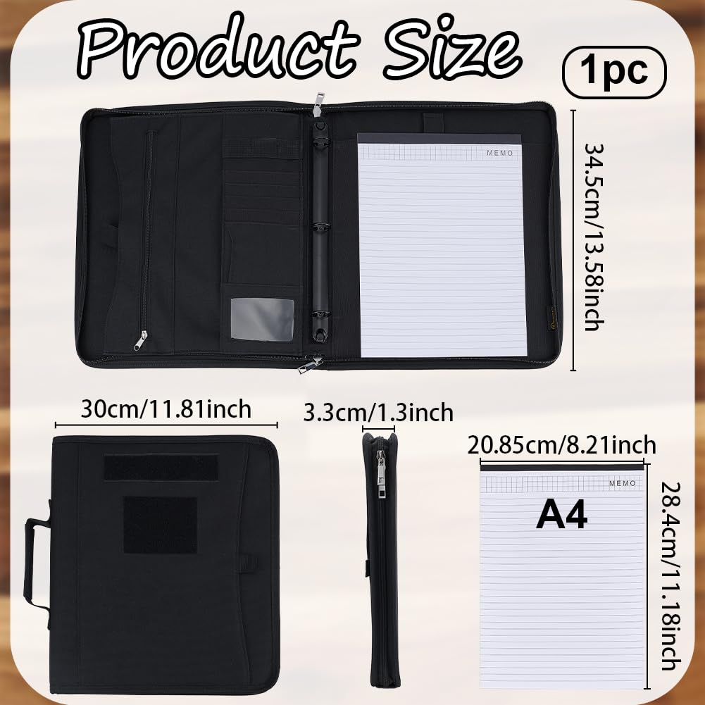OLYCRAFT Carpeta táctica con cremallera y carpeta desmontable de 3 anillas, cubierta táctica para cuaderno con papel de carta A4 para planificadores, viajes, oficina