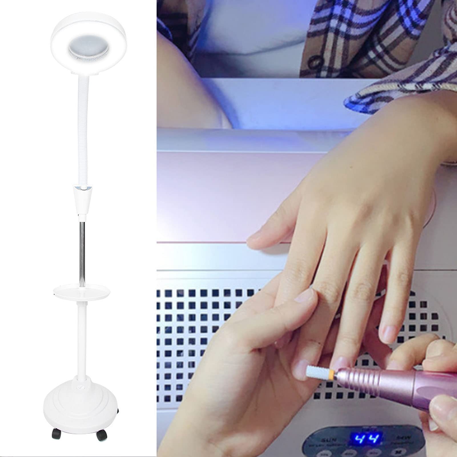 FILFEEL Lámpara de pie con Lupa, lámpara LED de luz fría con Aumento de 8 aumentos para esteticistas, lámpara de pie Ajustable con Lupa para Leer, Manualidades, Costura, Trabajo, Tatuaje