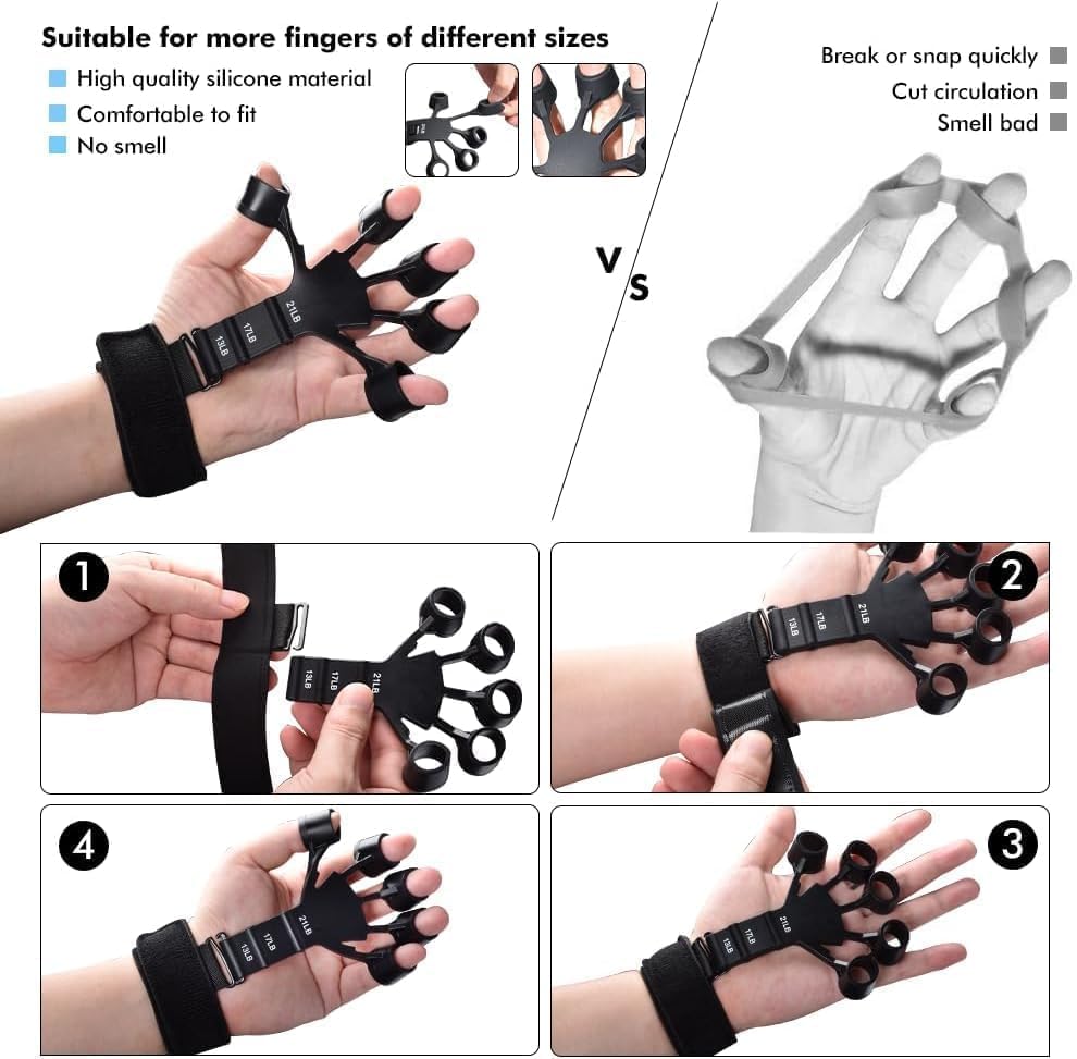 Troft Finger Grip Hand Exerciser, Black, Portable Finger Strength Trainer, Adjustable Resistance, for Hand Therapy, Rehabilitation, Stress Relief 4
