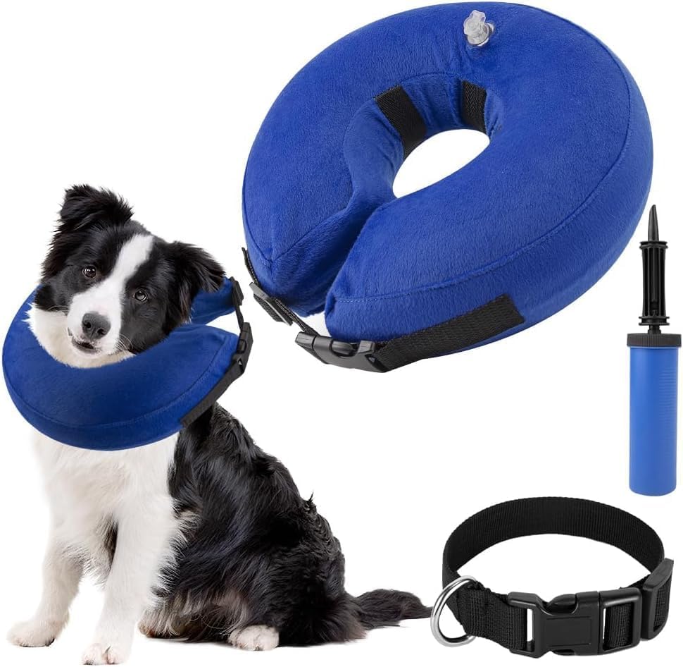 SlowTon Inflatable Dog Recovery Collars Cones, Soft Comfy Quick Release Donut Collar for After Surgery, Prevent Dogs from Touching Stitches Biting Licking Wound, Does Not Block Vision