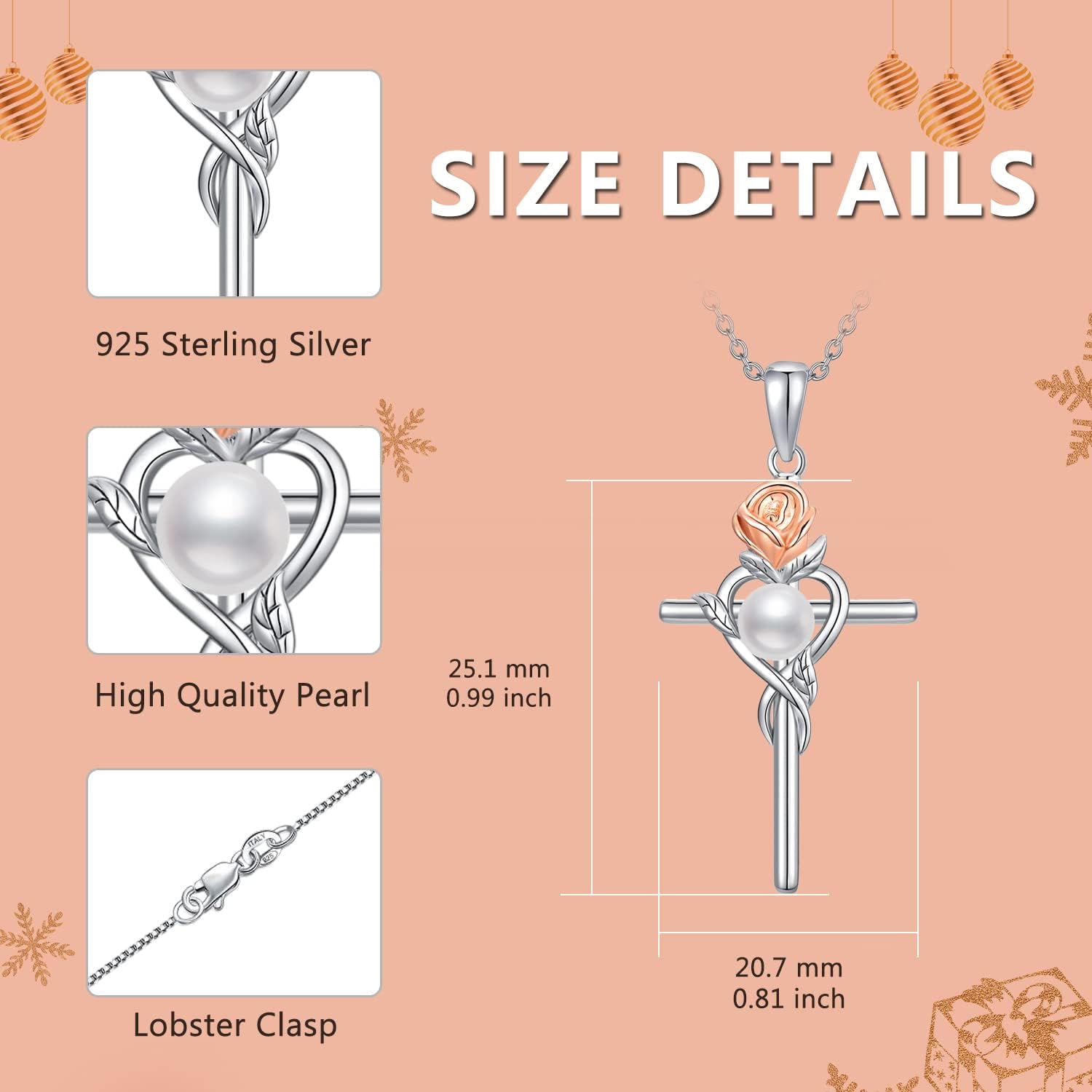 S925 Sterling Silver Infinity Cross Necklace for Women Dainty Single Pearl Pendant Jewelry Rose Flower Crosses Necklaces Birthday Graduation Christmas Valentines Gifts for Mom Wife Girlfriend - Image 4